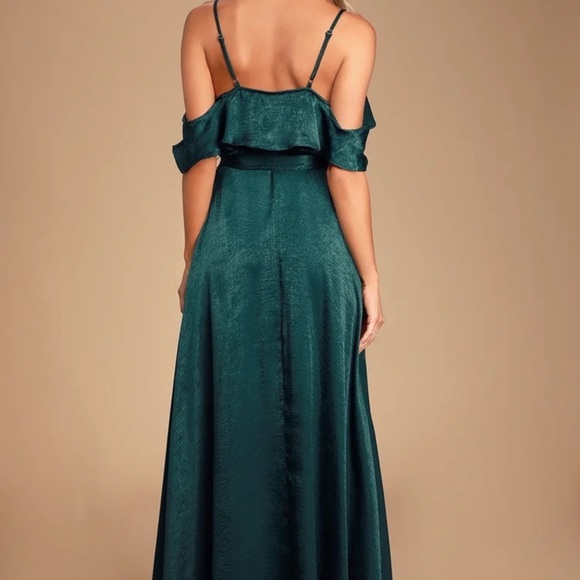 NWT Lulu’s Moriah Emerald Green Satin Wrap Maxi Dress - Picture 6 of 10